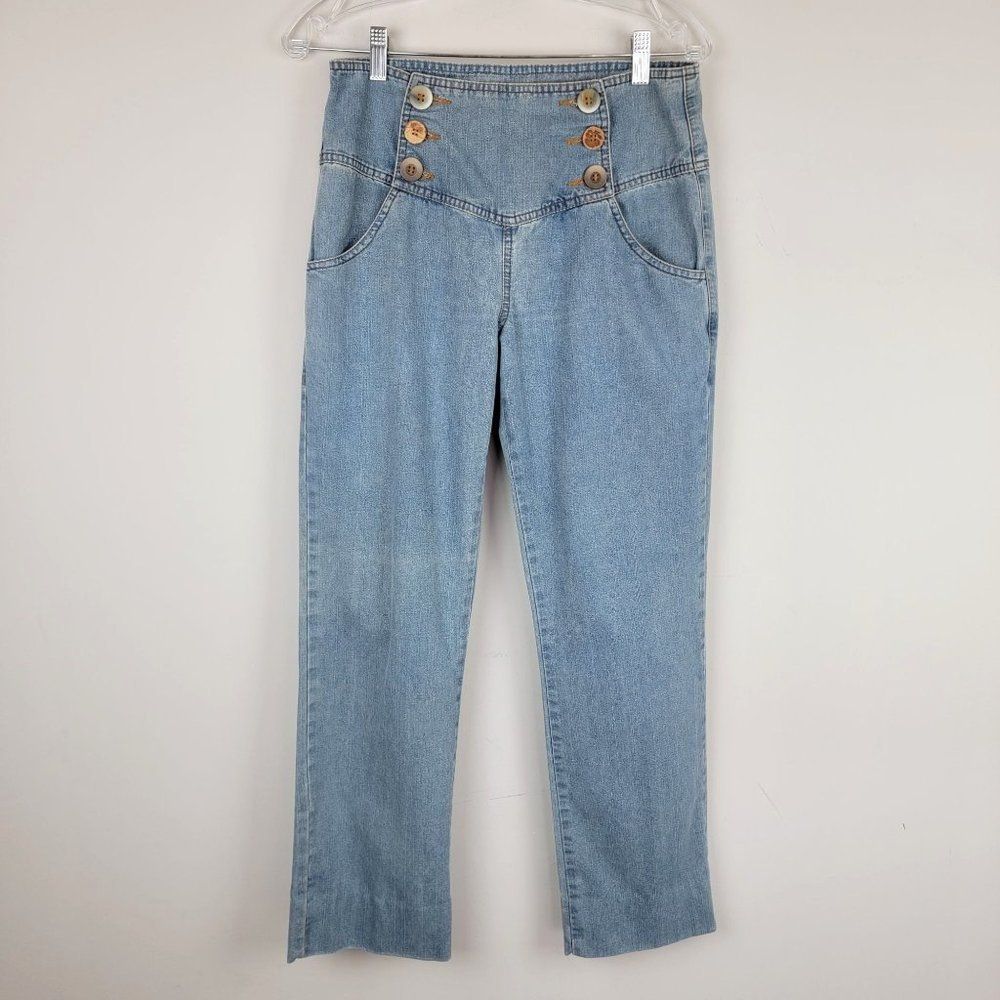Vintage Women's Falx Light Wash Blue Buttons High Rise Straight Leg Jeans 29x28